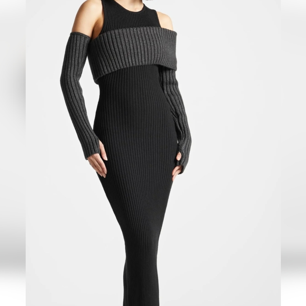 🕶Overlay Knitted Midaxi Dress Black& Gray🕶 - Picture 10 of 12